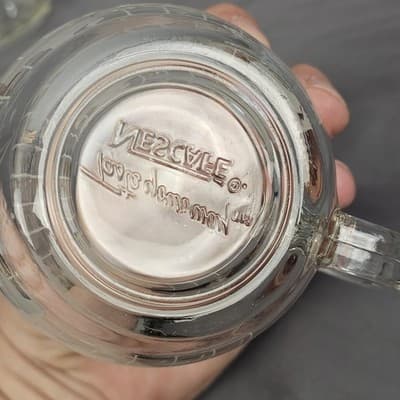 Vintage Nescafe World Globe Etched Glass Coffee Mugs 4 Pc Set Nestle, 3 dif. Run - Thumbnail 13