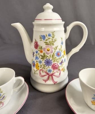 Small Tea Set Or Childs Tea Set Cups Saucers Floral Reutter Porzellan Germany - Thumbnail 3