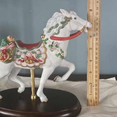 Lenox 1993 Carousel Horse Pink Roses Gold Trim Wood Base Christmas - Thumbnail 8