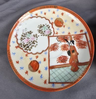 Vintage Japanese Hand Painted Eggshell GEISHA Tea Cup with Saucer 2 Sets - Thumbnail 2