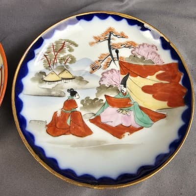 Vintage Japanese Hand Painted Eggshell GEISHA Tea Cup with Saucer 2 Sets - Thumbnail 5