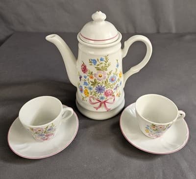 Small Tea Set Or Childs Tea Set Cups Saucers Floral Reutter Porzellan Germany - Thumbnail 2