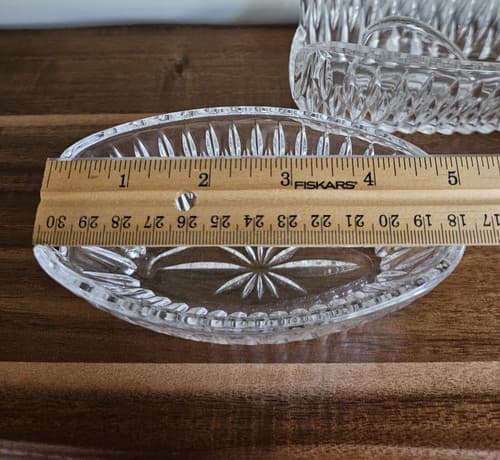 Vintage Set/3 Crystal Cut Clear Glass Condiment Dish Mustard Jam Jelly Jar & Spo - Thumbnail 3