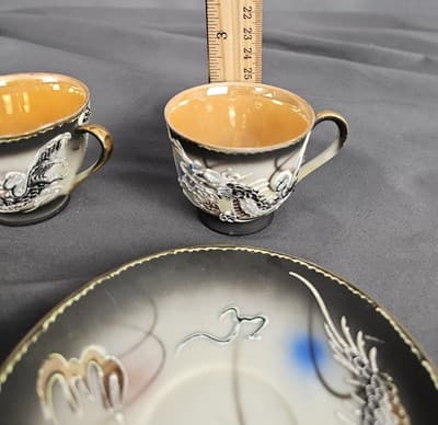 2 Vtg Asian Dragon Ware Hand Painted Dematisse Tea Cup & Saucer Raised Design - Thumbnail 10