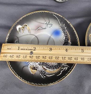 2 Vtg Asian Dragon Ware Hand Painted Dematisse Tea Cup & Saucer Raised Design - Thumbnail 8