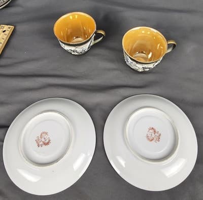 2 Vtg Asian Dragon Ware Hand Painted Dematisse Tea Cup & Saucer Raised Design - Thumbnail 11