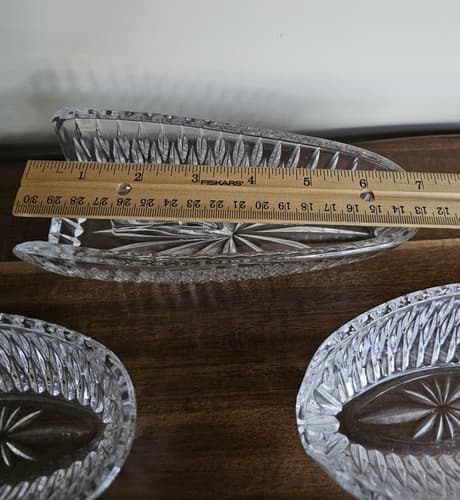Vintage Set/3 Crystal Cut Clear Glass Condiment Dish Mustard Jam Jelly Jar & Spo - Thumbnail 4