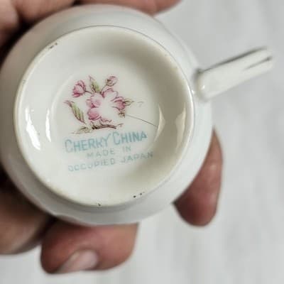 Vintage Cherry China Occupied Japan Demitasse Floral Teacup and Saucer - Thumbnail 5