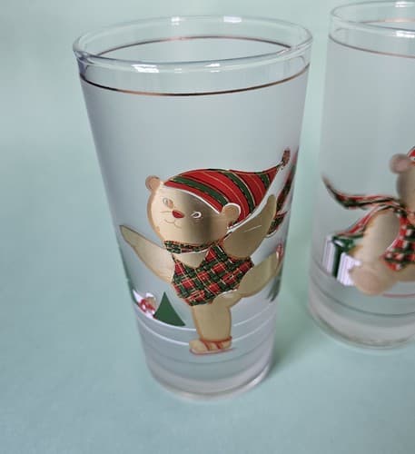 4 Culver 12 oz, Christmas Glasses, 24kt Gold, Gold Bears on Frosted Glass - Thumbnail 2