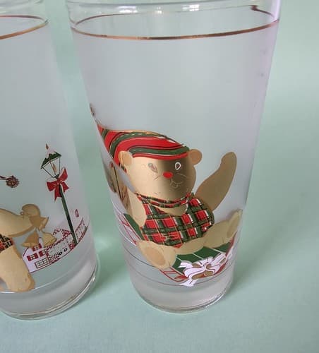 4 Culver 12 oz, Christmas Glasses, 24kt Gold, Gold Bears on Frosted Glass - Thumbnail 5