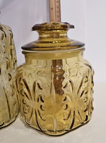 VTG LE Smith Glass Canister Set (2) Honey Amber Atterbury Scroll Pattern - Thumbnail 17