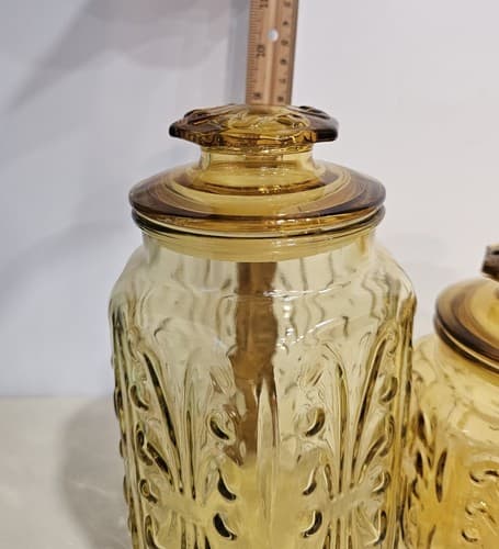 VTG LE Smith Glass Canister Set (2) Honey Amber Atterbury Scroll Pattern - Thumbnail 18