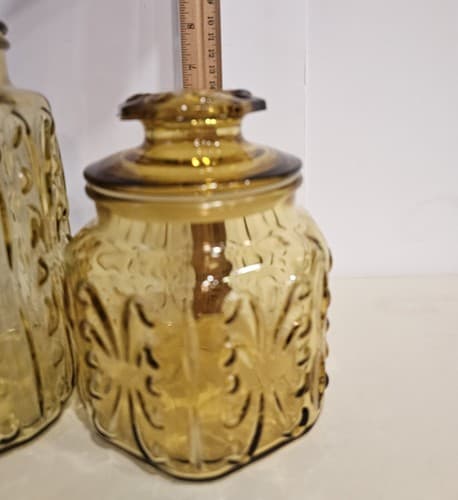 VTG LE Smith Glass Canister Set (2) Honey Amber Atterbury Scroll Pattern - Thumbnail 16
