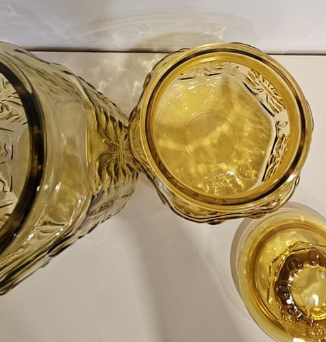 VTG LE Smith Glass Canister Set (2) Honey Amber Atterbury Scroll Pattern - Thumbnail 11