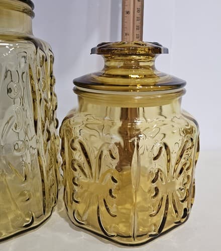 VTG LE Smith Glass Canister Set (2) Honey Amber Atterbury Scroll Pattern - Thumbnail 19