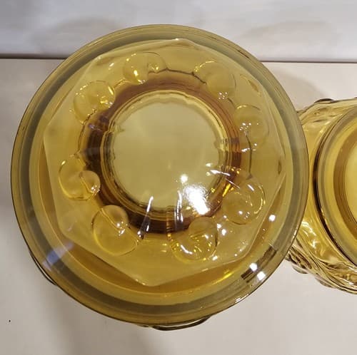 VTG LE Smith Glass Canister Set (2) Honey Amber Atterbury Scroll Pattern - Thumbnail 5