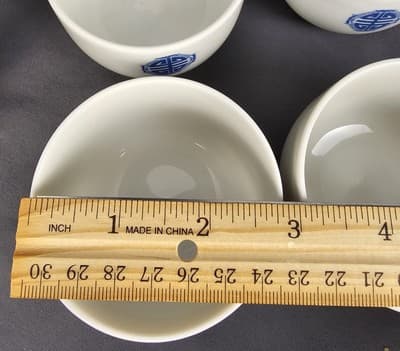 Antique Japanese Wicker Handle Blue & White Floral Teapot W/ 4 Cups Marked - Thumbnail 12