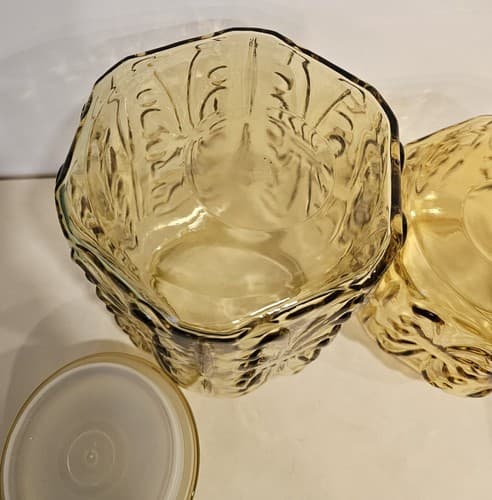 VTG LE Smith Glass Canister Set (2) Honey Amber Atterbury Scroll Pattern - Thumbnail 13