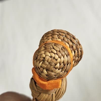 Vintage Korean Straw Doll With Wood Base & Corn Pin Rare Folk Art 5” Set of 2 - Thumbnail 10