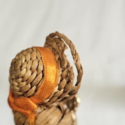 Vintage Korean Straw Doll With Wood Base & Corn Pin Rare Folk Art 5” Set of 2 - Thumbnail 9
