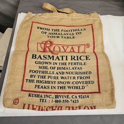 Royal Basmati Rice Bag 20lbs Burlap Handles Zipper Heavy Duty 25th Anniversary - Thumbnail 4