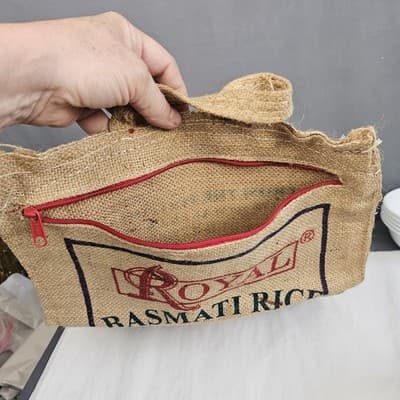 Royal Basmati Rice Bag 20lbs Burlap Handles Zipper Heavy Duty 25th Anniversary - Thumbnail 3