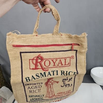 Royal Basmati Rice Bag 20lbs Burlap Handles Zipper Heavy Duty 25th Anniversary - Thumbnail 2