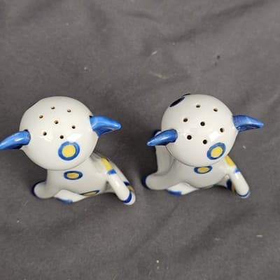 Vintage 1950’s Mid Century Yellow Blue Polka Dot Cat Salt & Pepper Shakers Japan - Thumbnail 3