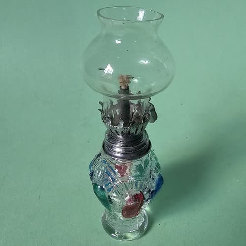 Vintage Mini Hurricane Oil Lamp Hong Kong 4.5" tall Multi Color - Thumbnail 2