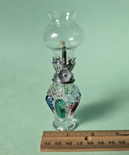 Vintage Mini Hurricane Oil Lamp Hong Kong 4.5" tall Multi Color - Thumbnail 5