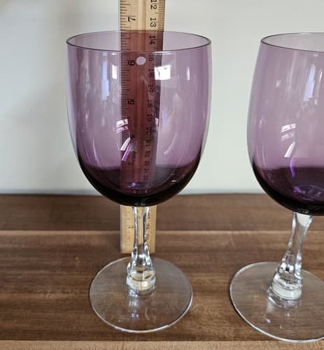 Purple Gobblet with Clear base and stem (2) Wine/ Water Goblets 6.5" Tall 10oz - Thumbnail 2