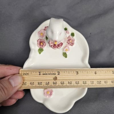 Ring- Trinket Tray Bunny Rabbit W/Pink Flowers 1985 Avon Ceramic Vintage - Thumbnail 8