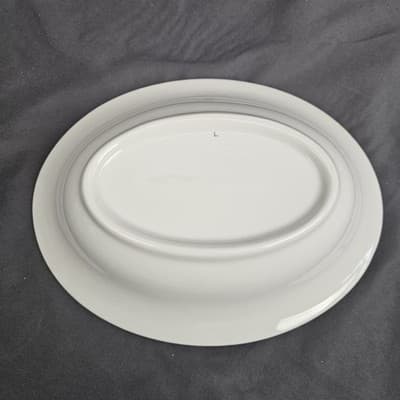Vintage MCM Restaurant Ware Aqua Band Oval Serving Bowl Unmarked - Thumbnail 5