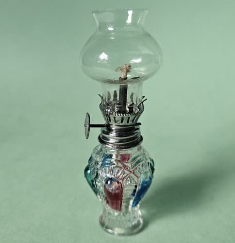 Vintage Mini Hurricane Oil Lamp Hong Kong 4.5" tall Multi Color - Thumbnail 3