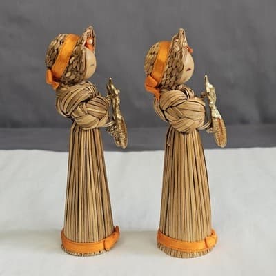 Vintage Korean Straw Doll With Wood Base & Corn Pin Rare Folk Art 5” Set of 2 - Thumbnail 6