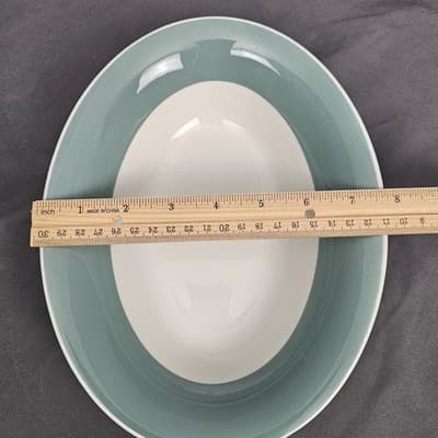 Vintage MCM Restaurant Ware Aqua Band Oval Serving Bowl Unmarked - Thumbnail 7