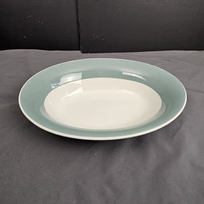 Vintage MCM Restaurant Ware Aqua Band Oval Serving Bowl Unmarked - Thumbnail 2