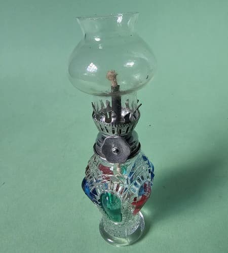 Vintage Mini Hurricane Oil Lamp Hong Kong 4.5" tall Multi Color - Thumbnail 4