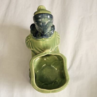 Vintage Shawnee - Green Duck Pulling Wagon Planter 752 - blue detail - USA - Thumbnail 5