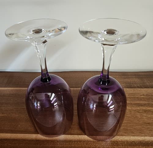 Purple Gobblet with Clear base and stem (2) Wine/ Water Goblets 6.5" Tall 10oz - Thumbnail 4
