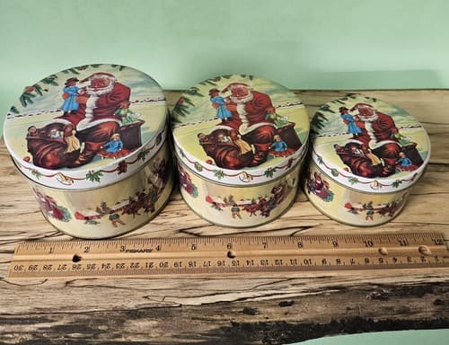 3 Sizes of the Season Christmas Santa Claus Holiday Nesting Cookie Nuts Tins - Thumbnail 9