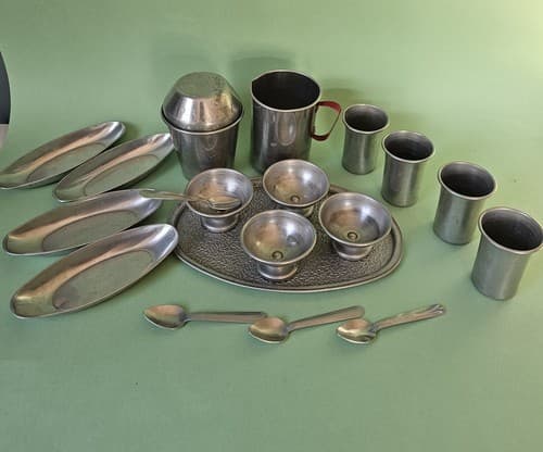 Vintage Aluminum Kids Ice Cream Set 24 Pcs - Thumbnail 2
