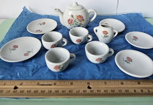 Vintage Miniature Toy Tea Set China Porcelain Floras 12 Piece - Thumbnail 3