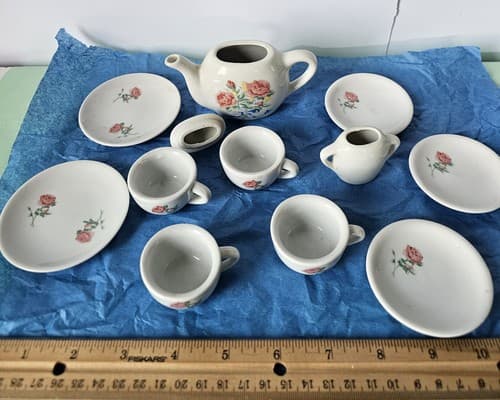 Vintage Miniature Toy Tea Set China Porcelain Floras 12 Piece - Thumbnail 8