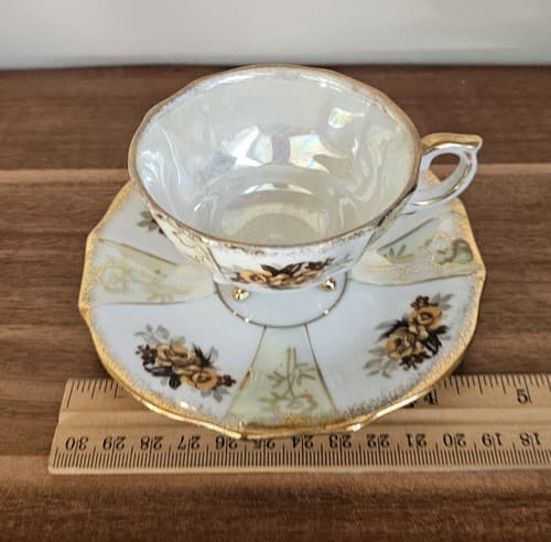 Vtg Napcoware 3 Footed Cup & Gold Accented Latic Cutout Saucer C-240 Foil Tags - Thumbnail 9