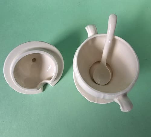 Vintage Menschik Goldman White & Black Mustard Condiment Jar with Spoon - Thumbnail 3