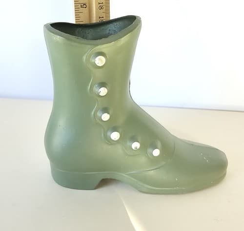 Vintage Cast Metal Green Victorian Button Up Boot Shoe Vase Door stop - Thumbnail 6