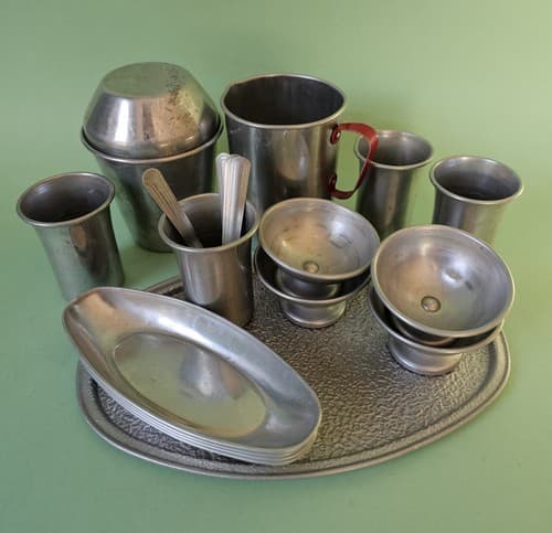 Vintage Aluminum Kids Ice Cream Set 24 Pcs - Thumbnail 5