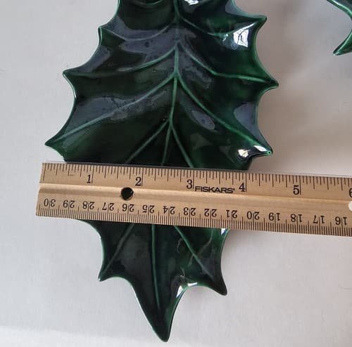 Vintage Set of 2 Green Holly Berry Candy Nut Dish Christmas Holiday Glass - Thumbnail 6