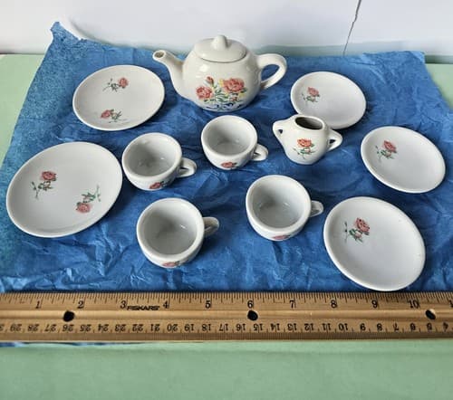 Vintage Miniature Toy Tea Set China Porcelain Floras 12 Piece - Thumbnail 2